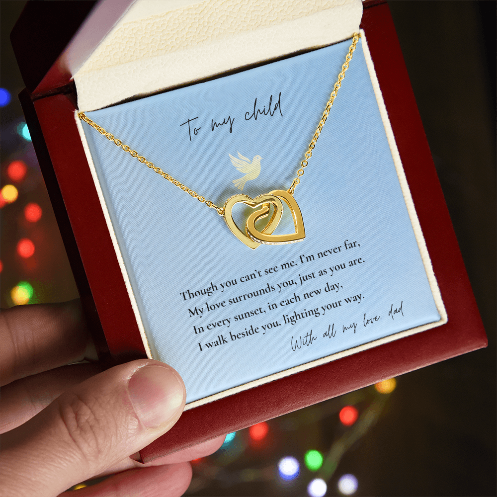 Loss of Dad Memorial Necklace – Interlocking Hearts Jewelry in Gold & Silver | Sympathy Gift for Daughter or Son Missing Father