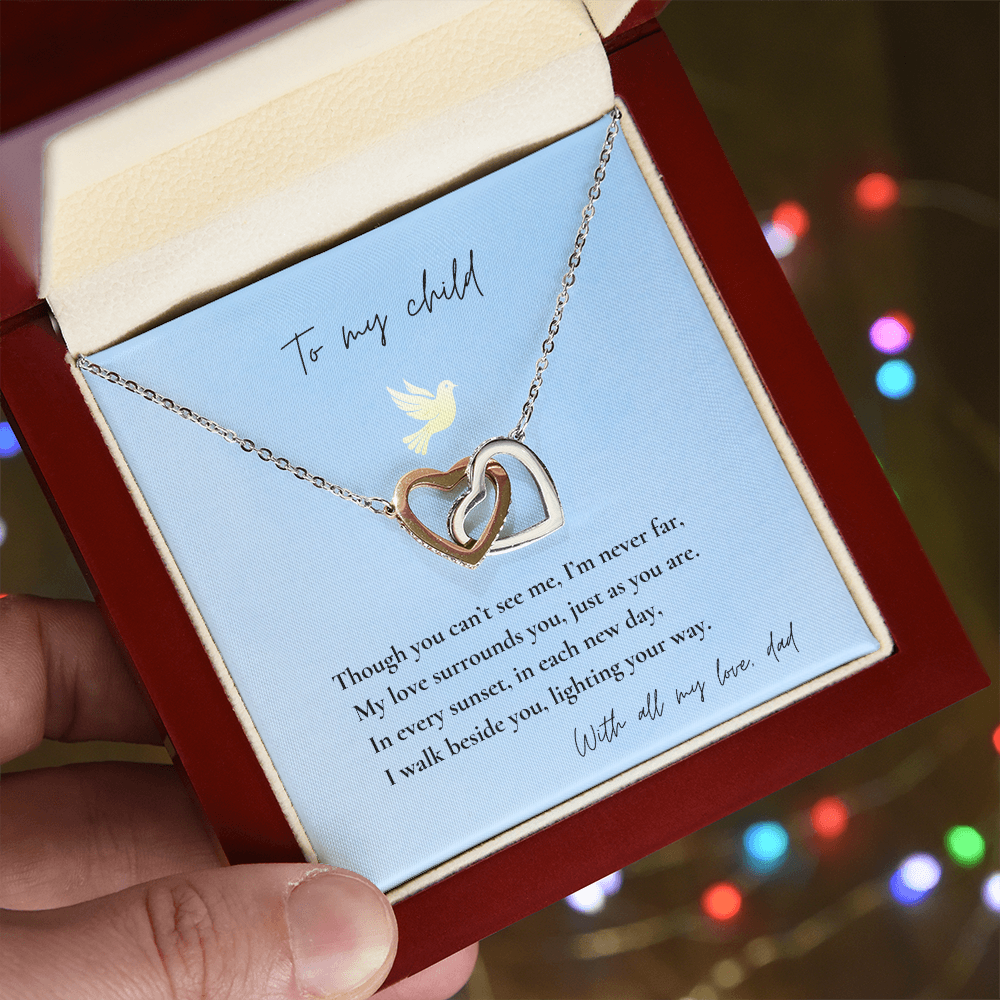 Loss of Dad Memorial Necklace – Interlocking Hearts Jewelry in Gold & Silver | Sympathy Gift for Daughter or Son Missing Father