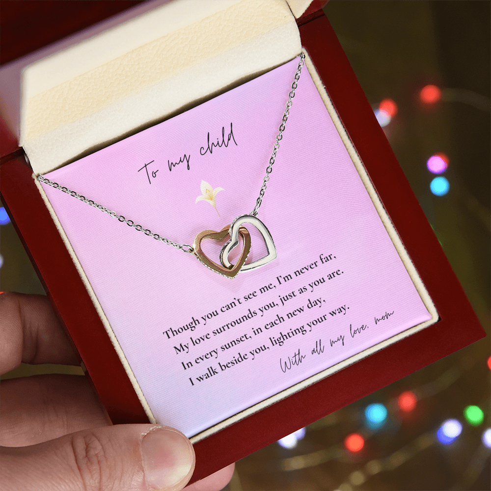 Loss of Mom Memorial Necklace – Interlocking Hearts Jewelry in Gold & Silver | Sympathy Gift for Daughter or Son Missing Mother