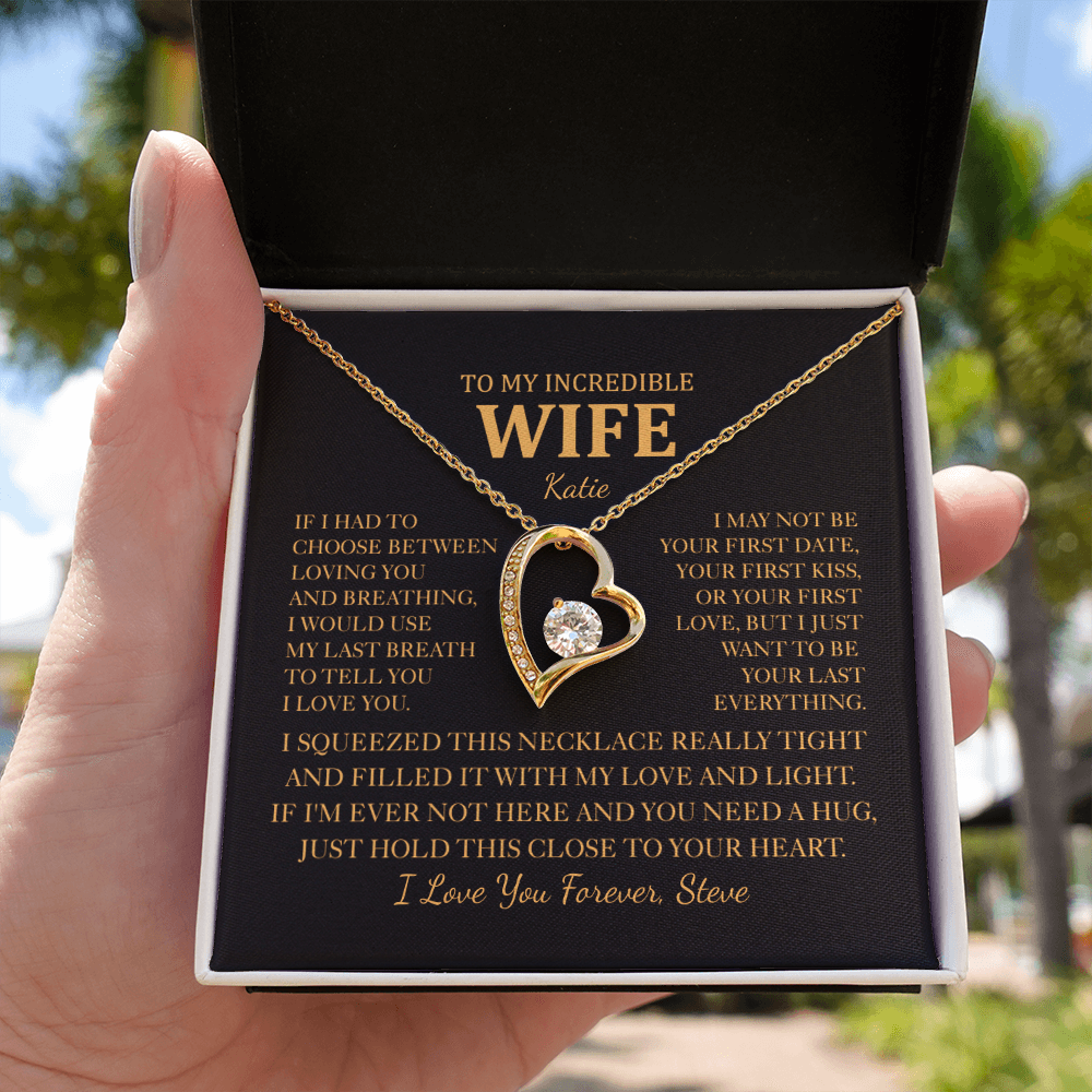 Personalized To My Wife Heart Necklace - Romantic Gift Set with Message Card