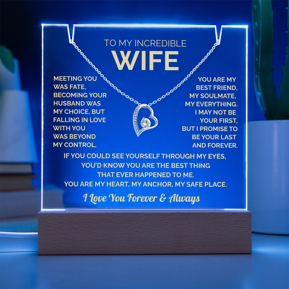 To My Wife Acrylic Plaque & Heart Necklace: Heartfelt Gift for Wife, Anniversary & Birthday Keepsake, Christmas Gift Idea Husband to Wife