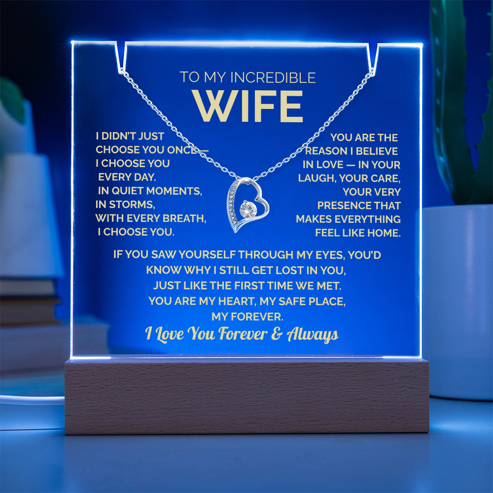 Acrylic Plaque & Heart Necklace – Romantic Gift for Wife – Anniversary, Birthday, Christmas