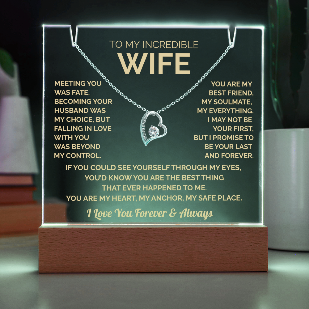 To My Wife Acrylic Plaque & Heart Necklace: Heartfelt Gift for Wife, Anniversary & Birthday Keepsake, Christmas Gift Idea Husband to Wife