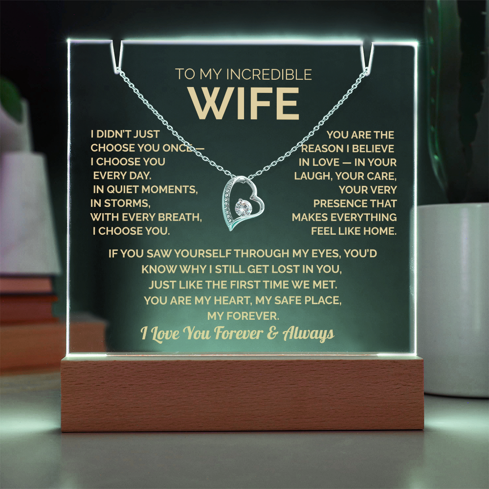 Acrylic Plaque & Heart Necklace – Romantic Gift for Wife – Anniversary, Birthday, Christmas