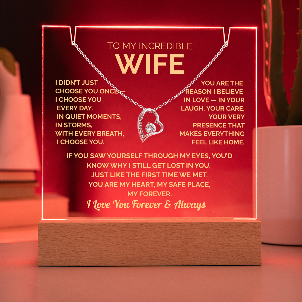 Acrylic Plaque & Heart Necklace – Romantic Gift for Wife – Anniversary, Birthday, Christmas