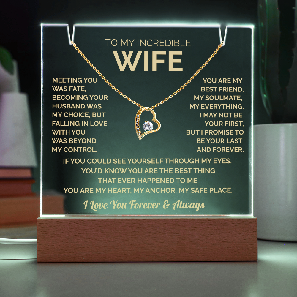 To My Wife Acrylic Plaque & Heart Necklace: Heartfelt Gift for Wife, Anniversary & Birthday Keepsake, Christmas Gift Idea Husband to Wife