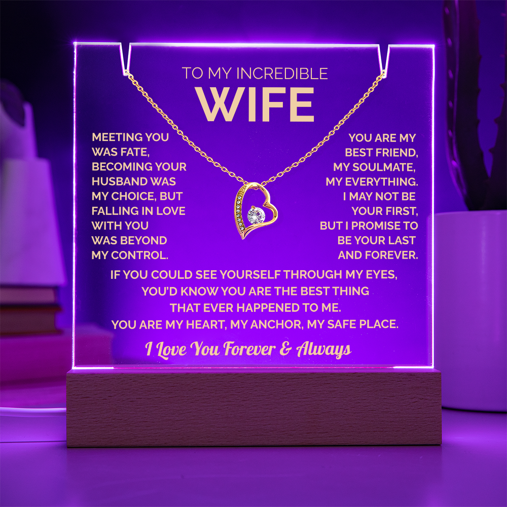 To My Wife Acrylic Plaque & Heart Necklace: Heartfelt Gift for Wife, Anniversary & Birthday Keepsake, Christmas Gift Idea Husband to Wife