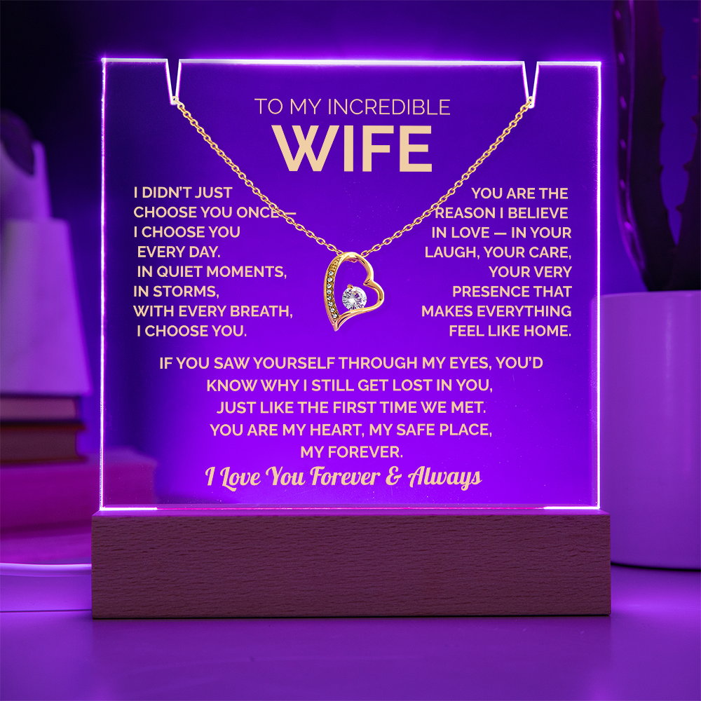 Acrylic Plaque & Heart Necklace – Romantic Gift for Wife – Anniversary, Birthday, Christmas