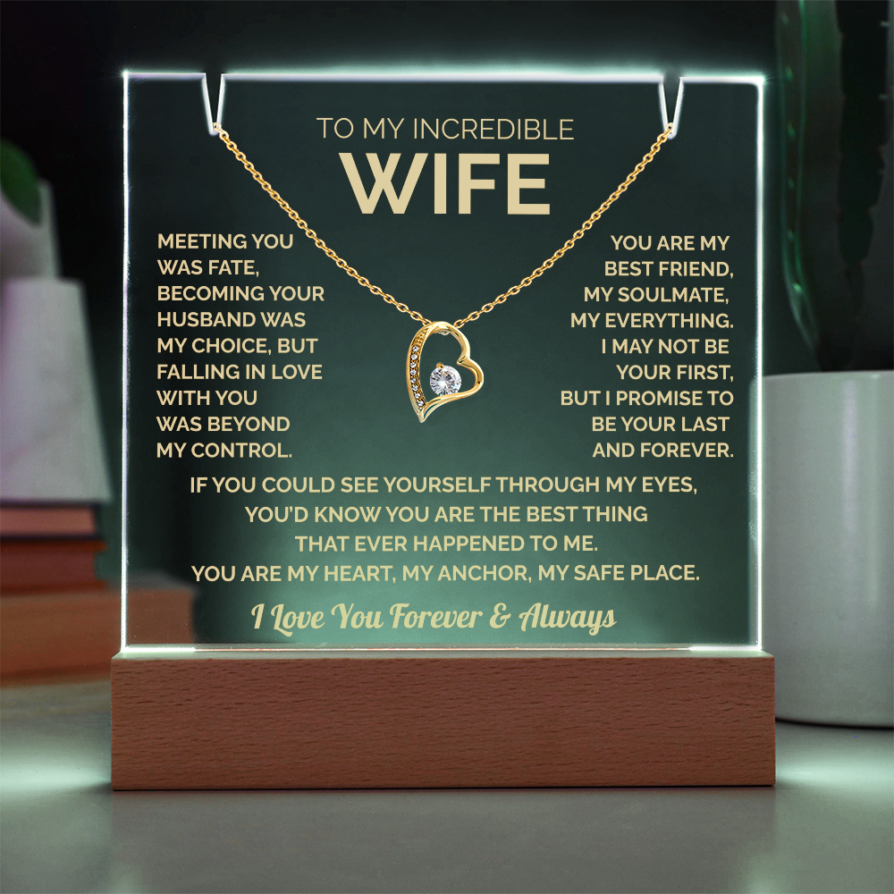 To My Wife Acrylic Plaque & Heart Necklace: Heartfelt Gift for Wife, Anniversary & Birthday Keepsake, Christmas Gift Idea Husband to Wife