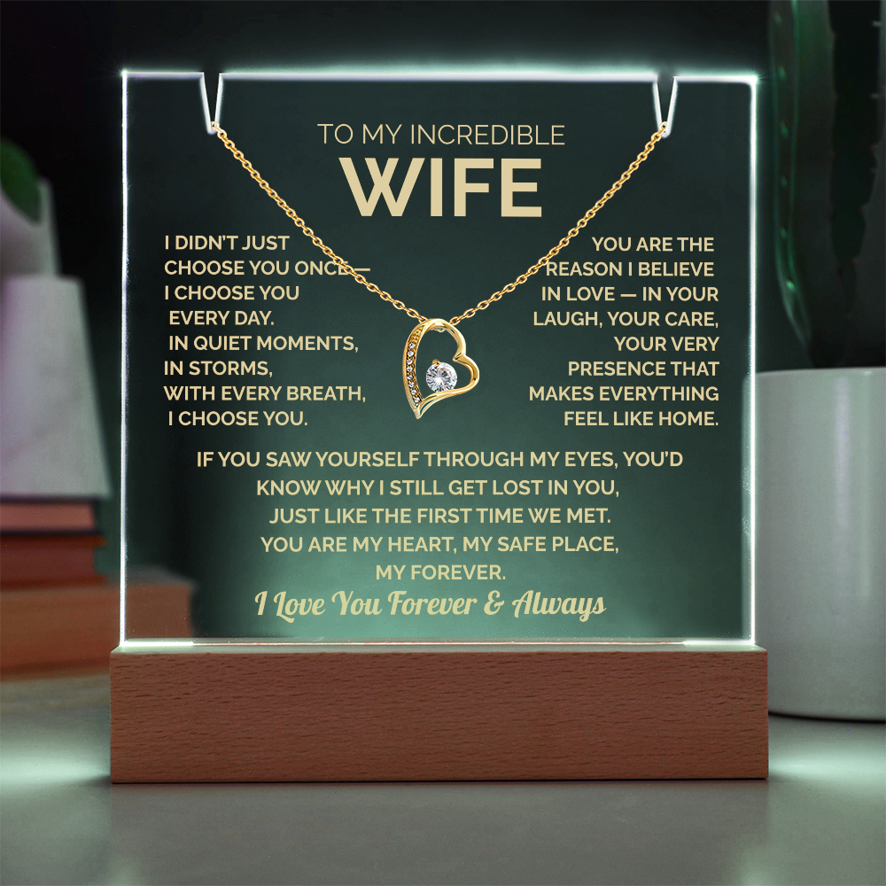 Acrylic Plaque & Heart Necklace – Romantic Gift for Wife – Anniversary, Birthday, Christmas