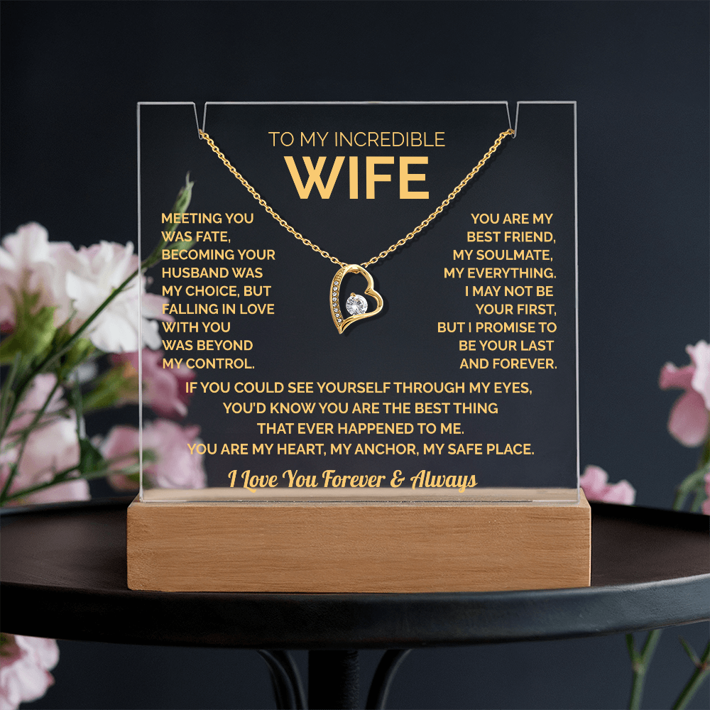 To My Wife Acrylic Plaque & Heart Necklace: Heartfelt Gift for Wife, Anniversary & Birthday Keepsake, Christmas Gift Idea Husband to Wife