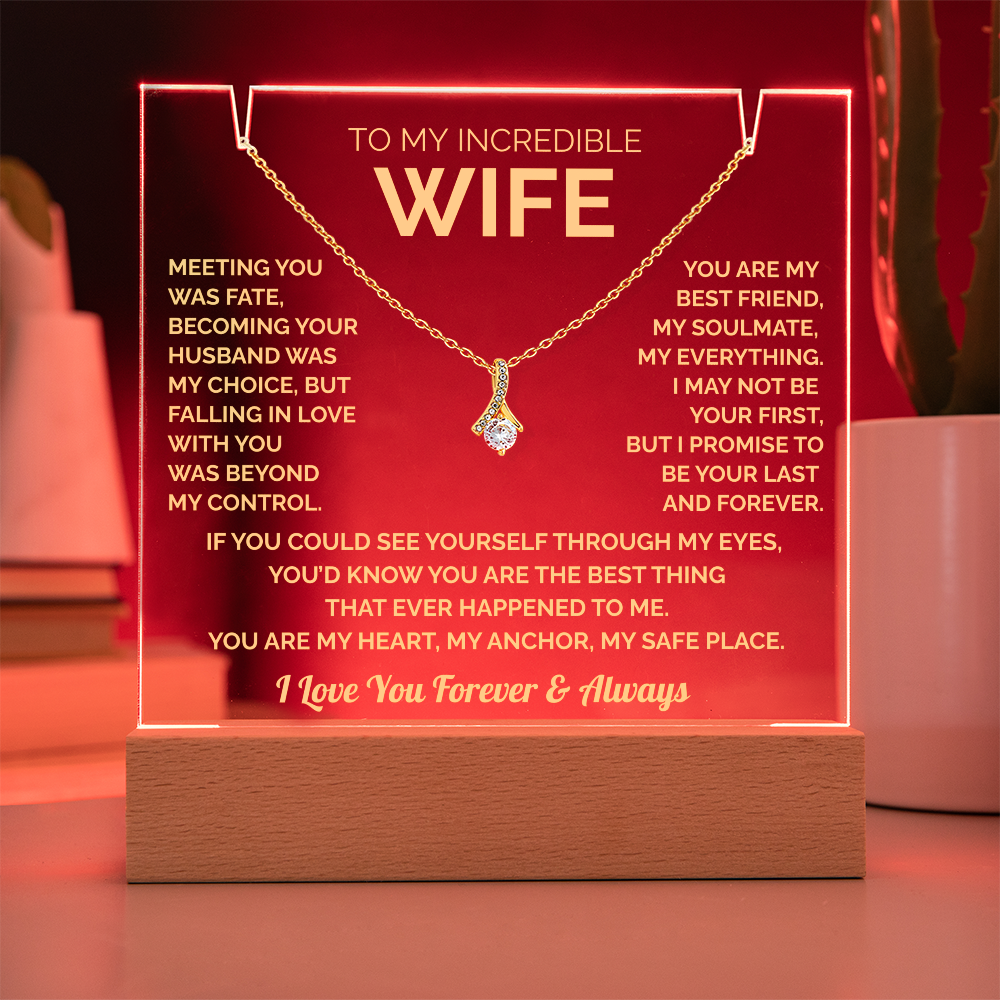 To My Wife Acrylic Plaque & Timeless Necklace: Heartfelt Gift for Wife, Anniversary & Birthday Keepsake, Christmas Gift Idea Husband to Wife