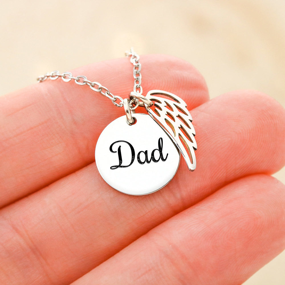 Memorial Jewelry for Loss of Dad – Remembrance Necklace with Angel Wing – Sympathy Gift Keepsake