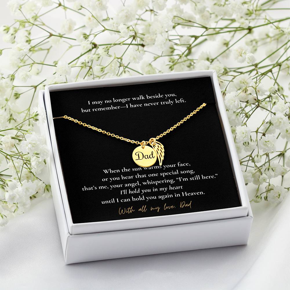 Memorial Jewelry for Loss of Dad – Remembrance Necklace with Angel Wing – Sympathy Gift Keepsake