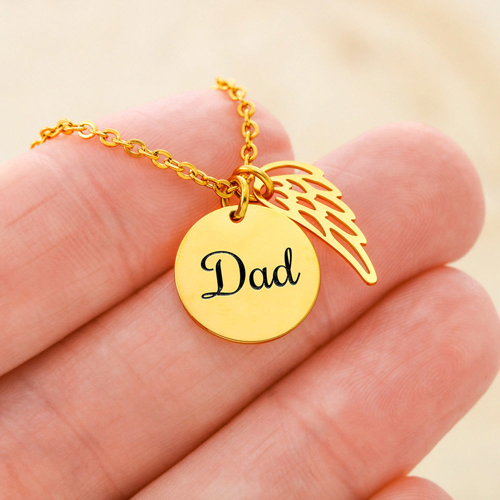 Memorial Jewelry for Loss of Dad – Remembrance Necklace with Angel Wing – Sympathy Gift Keepsake