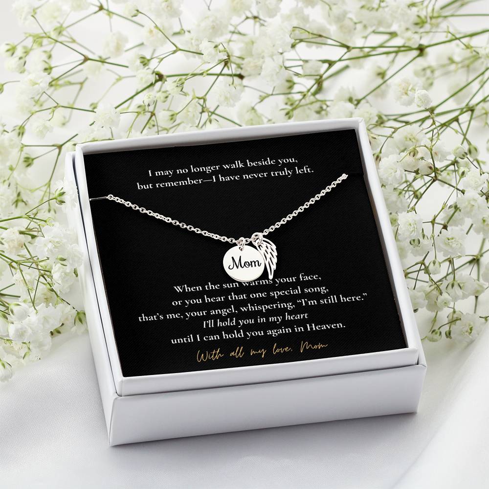 Memorial Jewelry for Loss of Mom – Remembrance Necklace with Angel Wing – Sympathy Gift Keepsake