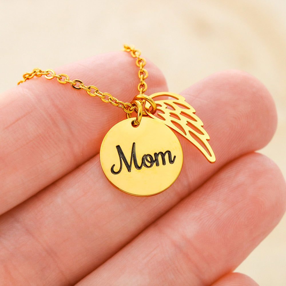 Memorial Jewelry for Loss of Mom – Remembrance Necklace with Angel Wing – Sympathy Gift Keepsake