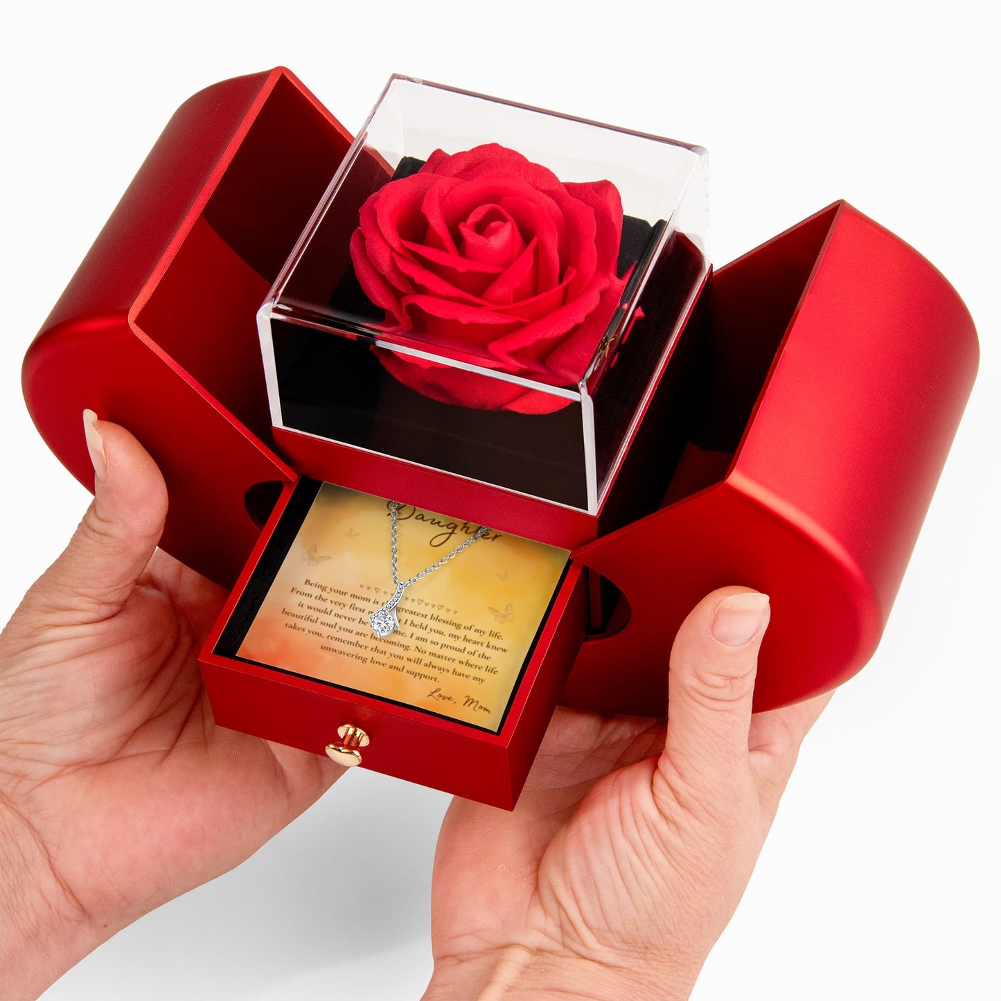 To My Daughter Necklace from Mom – Pendant with Message Card in a Luxury Gift Box & Rose (Perfect for Birthday, Christmas, or Graduation Gift)