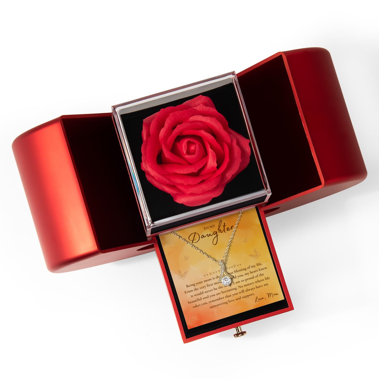 To My Daughter Necklace from Mom – Pendant with Message Card in a Luxury Gift Box & Rose (Perfect for Birthday, Christmas, or Graduation Gift)