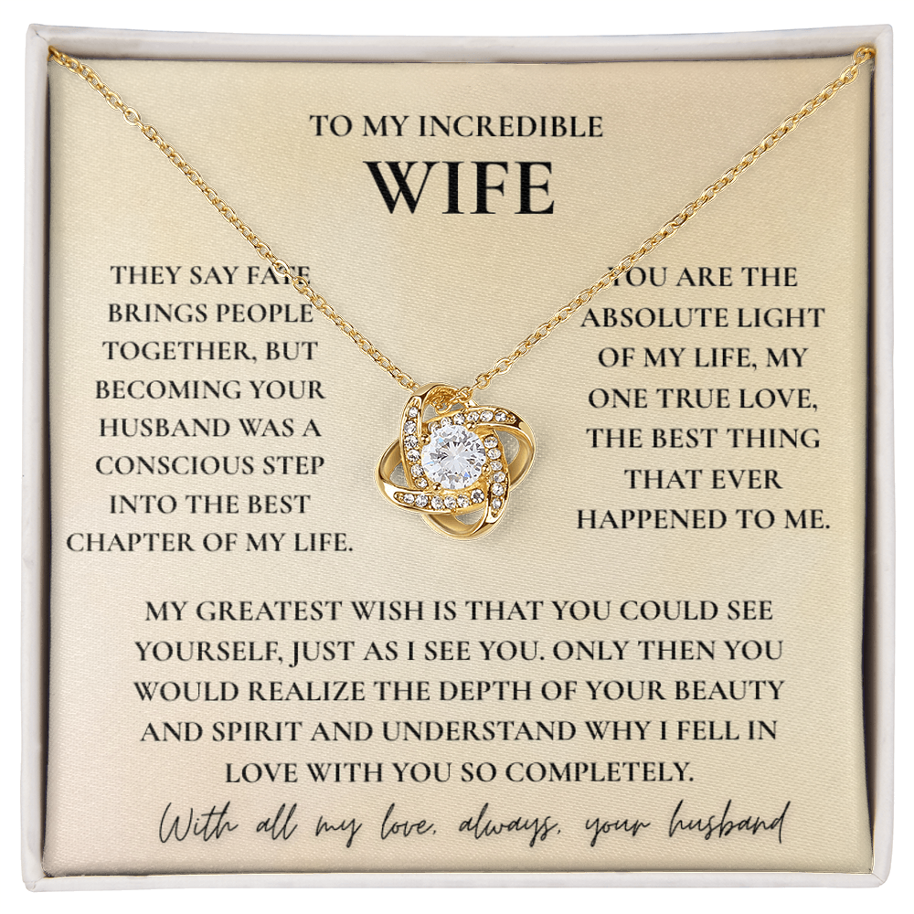 To My Wife Necklace with Red Rose Gift Box & Message Card — Romantic Love Knot Pendant for Anniversary, Birthday & Valentine's Day