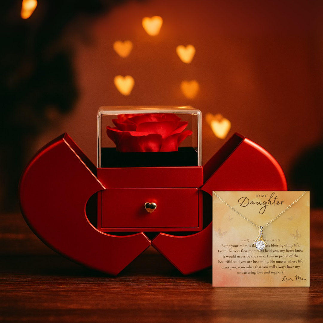 To My Daughter Necklace from Mom – Pendant with Message Card in a Luxury Gift Box & Rose (Perfect for Birthday, Christmas, or Graduation Gift)