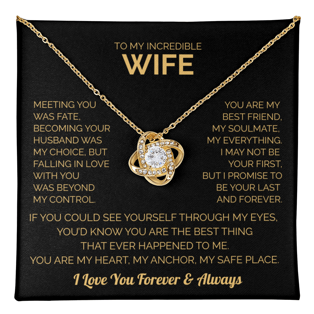 ''To My Wife'' Love Knot Necklace – Elegant Red Rose Gift Box with Heartfelt Message for Christmas, Birthday or Anniversary