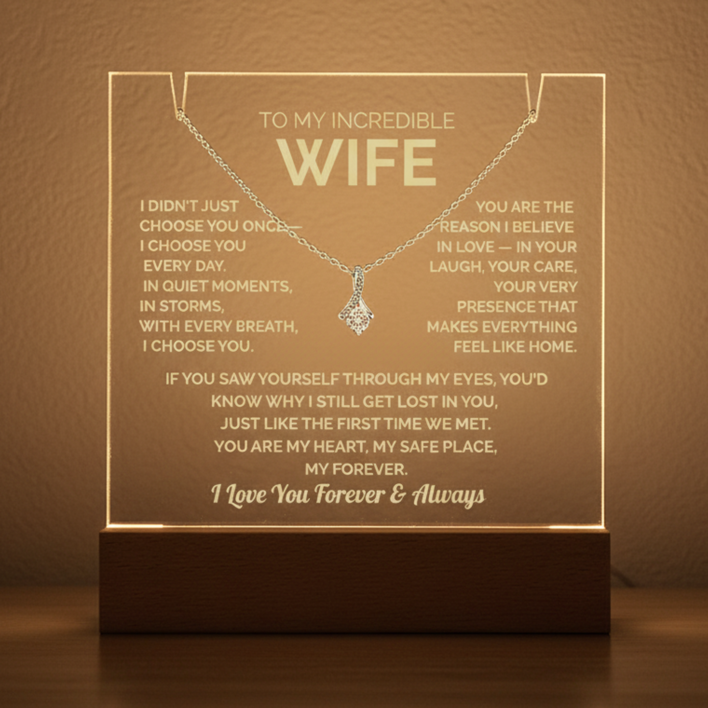Acrylic Plaque & Necklace – Romantic Gift for Wife – Anniversary, Birthday, Christmas