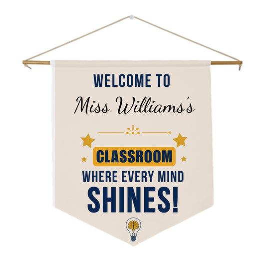 Personalized Teacher Wall Pennant – Custom Classroom Banner with Name – Unique Teacher Gift – Printed Decor for Classroom
