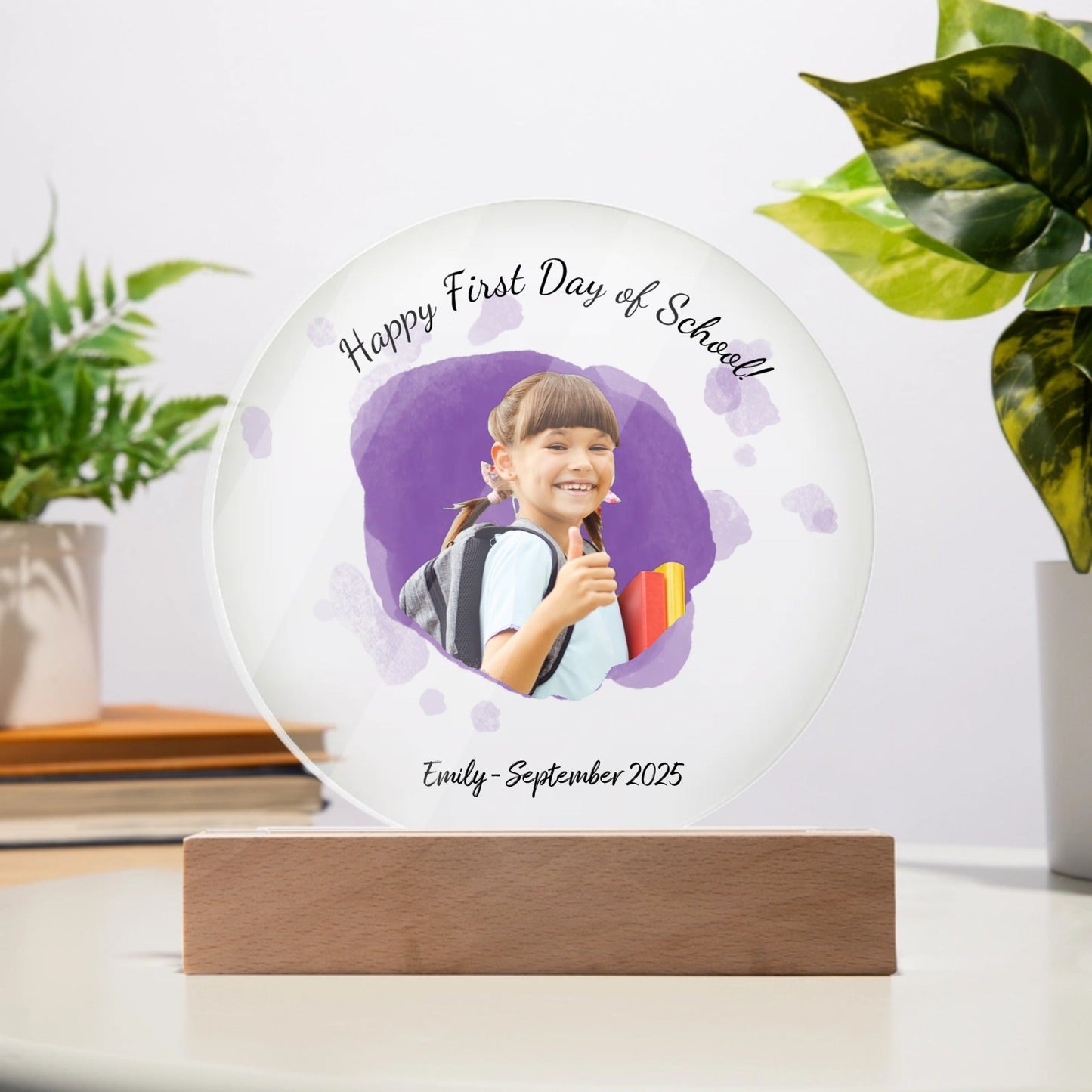 Personalized First Day of School Acrylic Plaque with Photo & Custom Text – LED Light Base