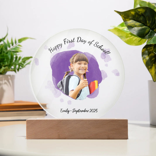 Personalized First Day of School Acrylic Plaque with Photo & Custom Text – LED Light Base