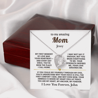 Personalized To My Mom Necklace - From Son or Daughter - Heartfelt Gift Set for Christmas, Mother's Day or Birthday (white card)