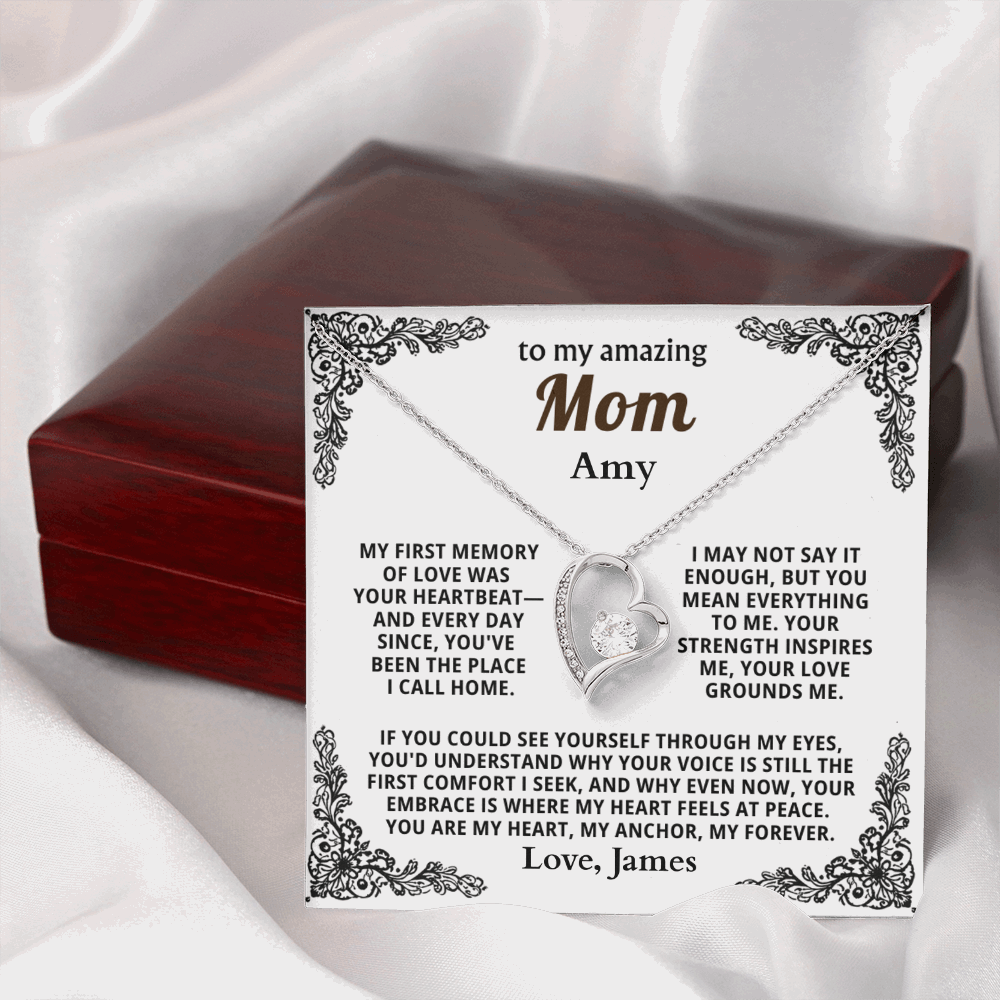 Personalized To My Mom Necklace - From Son or Daughter - Heartfelt Gift Set for Christmas, Mother's Day or Birthday (white card 2)
