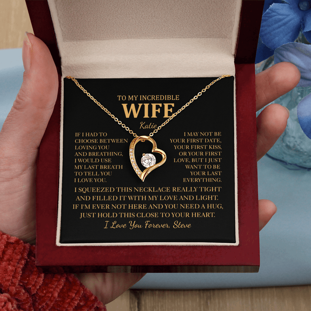 Personalized To My Wife Heart Necklace - Romantic Gift Set with Message Card
