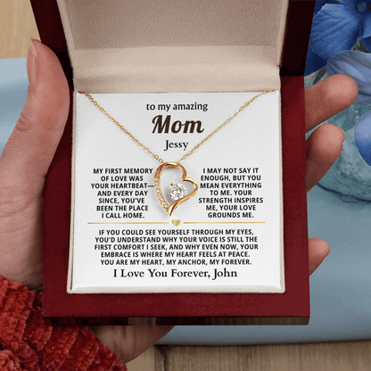 Personalized To My Mom Necklace - From Son or Daughter - Heartfelt Gift Set for Christmas, Mother's Day or Birthday (white card)