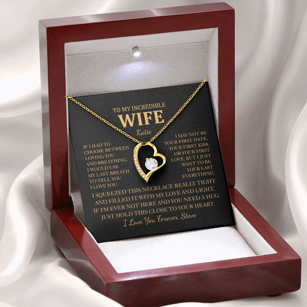 Personalized To My Wife Heart Necklace - Romantic Gift Set with Message Card