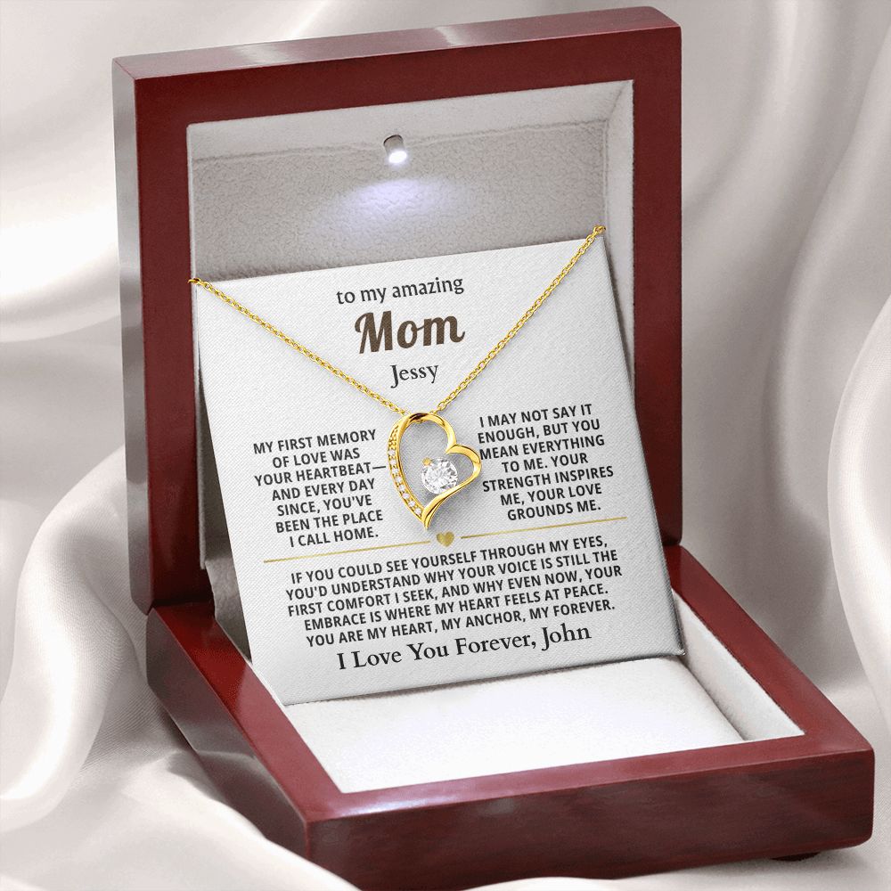 Personalized To My Mom Necklace - From Son or Daughter - Heartfelt Gift Set for Christmas, Mother's Day or Birthday (white card)