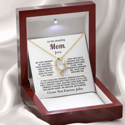 Personalized To My Mom Necklace - From Son or Daughter - Heartfelt Gift Set for Christmas, Mother's Day or Birthday (white card)