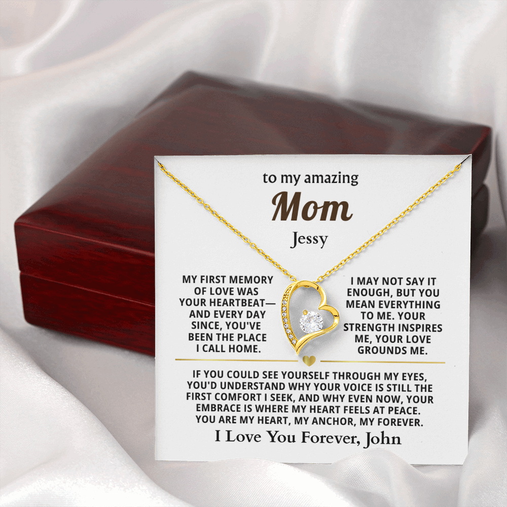 Personalized To My Mom Necklace - From Son or Daughter - Heartfelt Gift Set for Christmas, Mother's Day or Birthday (white card)