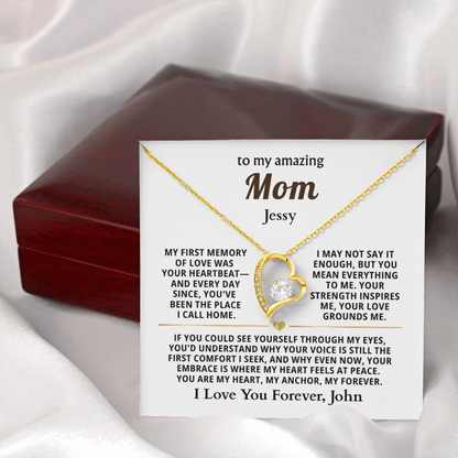 Personalized To My Mom Necklace - From Son or Daughter - Heartfelt Gift Set for Christmas, Mother's Day or Birthday (white card)