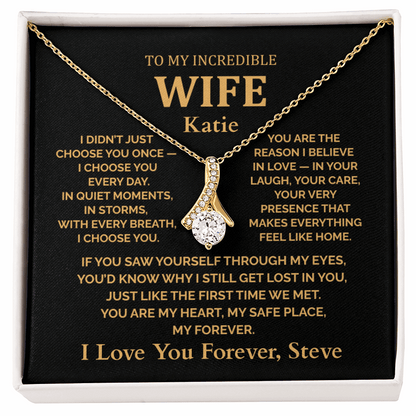 Personalized To My Wife Necklace - Romantic Gift Set with Message Card (Black Card 2)