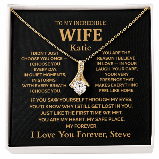 Personalized To My Wife Necklace - Romantic Gift Set with Message Card (Black Card 2)
