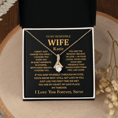 Personalized To My Wife Necklace - Romantic Gift Set with Message Card (Black Card 2)