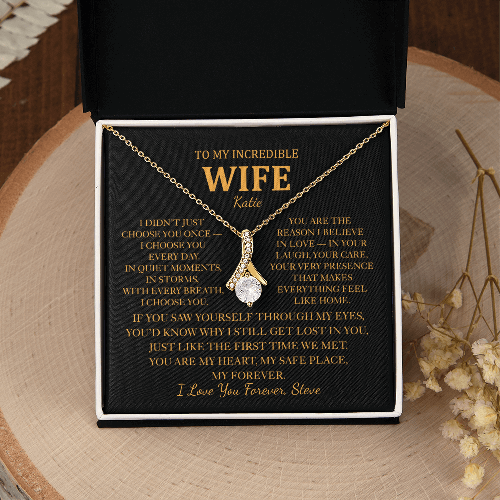 Personalized To My Wife Necklace - Romantic Gift Set with Message Card (Black Card)
