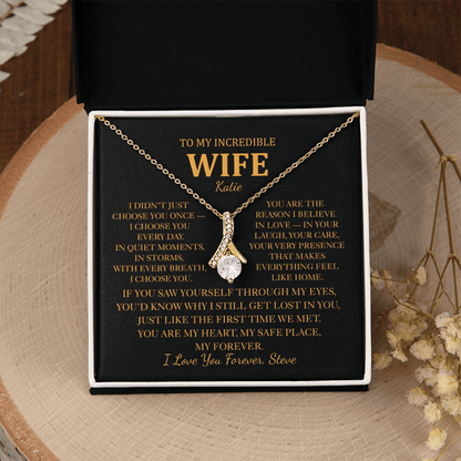 Personalized To My Wife Necklace - Romantic Gift Set with Message Card (Black Card)
