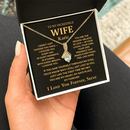 Personalized To My Wife Necklace - Romantic Gift Set with Message Card (Black Card 2)