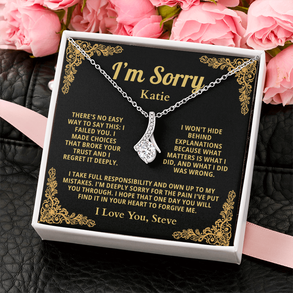 Personalized Apology Necklace for Her - Wife,  Girlfriend, Sister, Friend - I am Sorry, Forgive me Gift for Christmas or Other Occasions