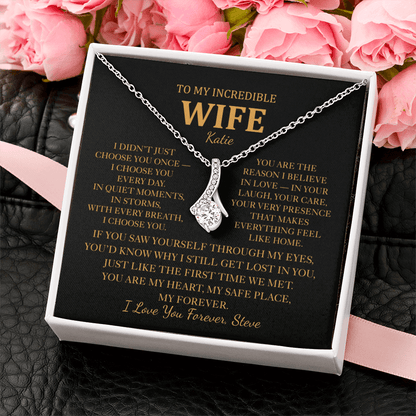 Personalized To My Wife Necklace - Romantic Gift Set with Message Card (Black Card)