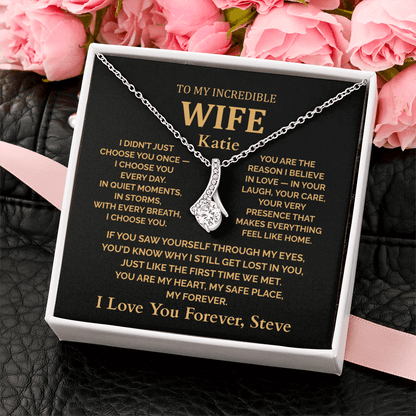 Personalized To My Wife Necklace - Romantic Gift Set with Message Card (Black Card 2)