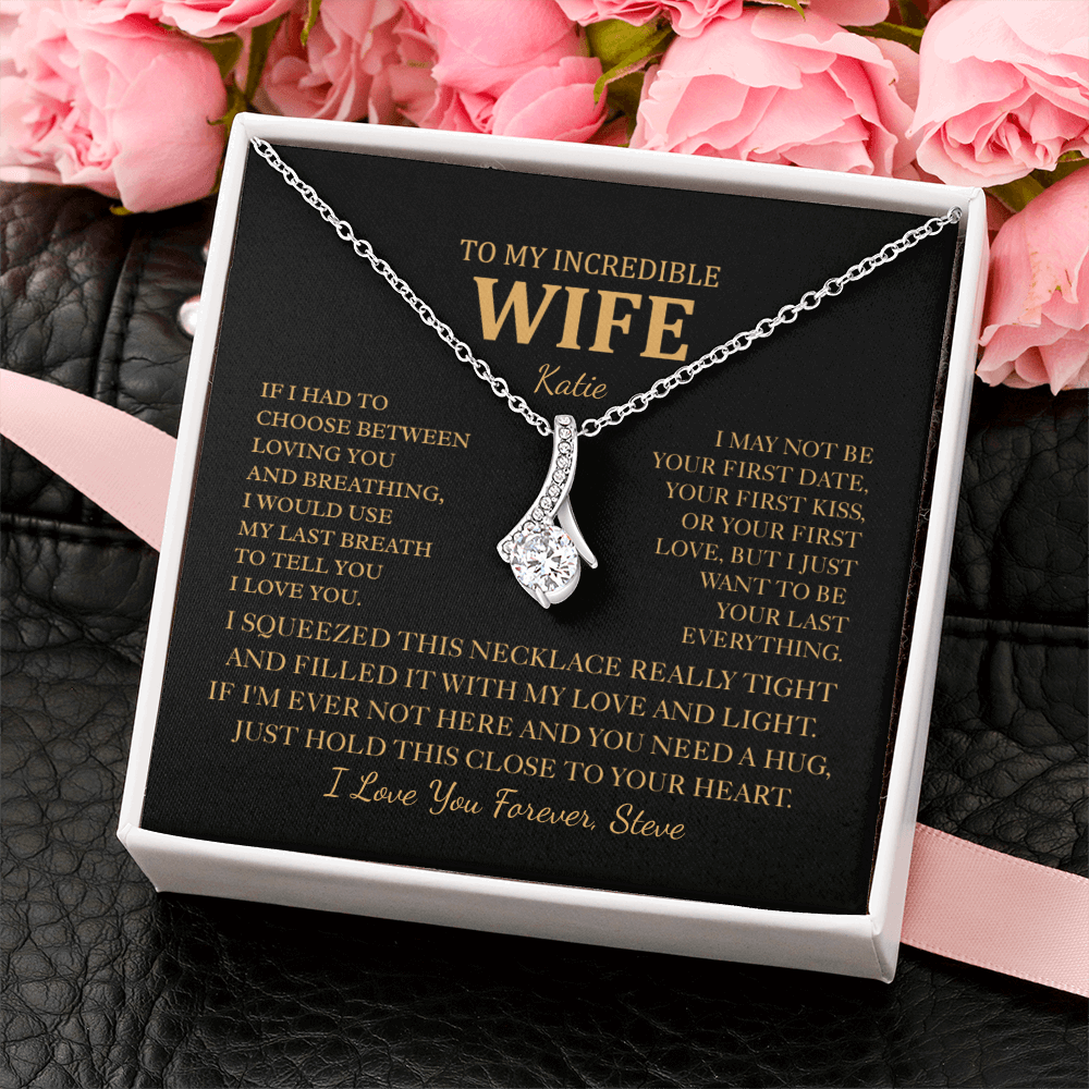 Personalized To My Wife Necklace - Romantic Gift Set with Message Card for Christmas, Anniversary or Birthday