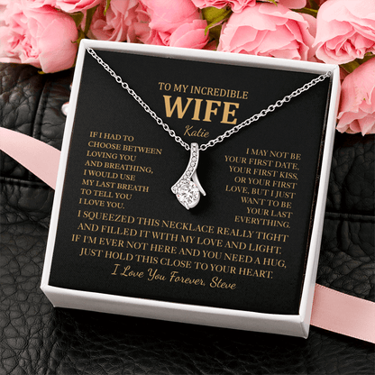 Personalized To My Wife Necklace - Romantic Gift Set with Message Card for Christmas, Anniversary or Birthday